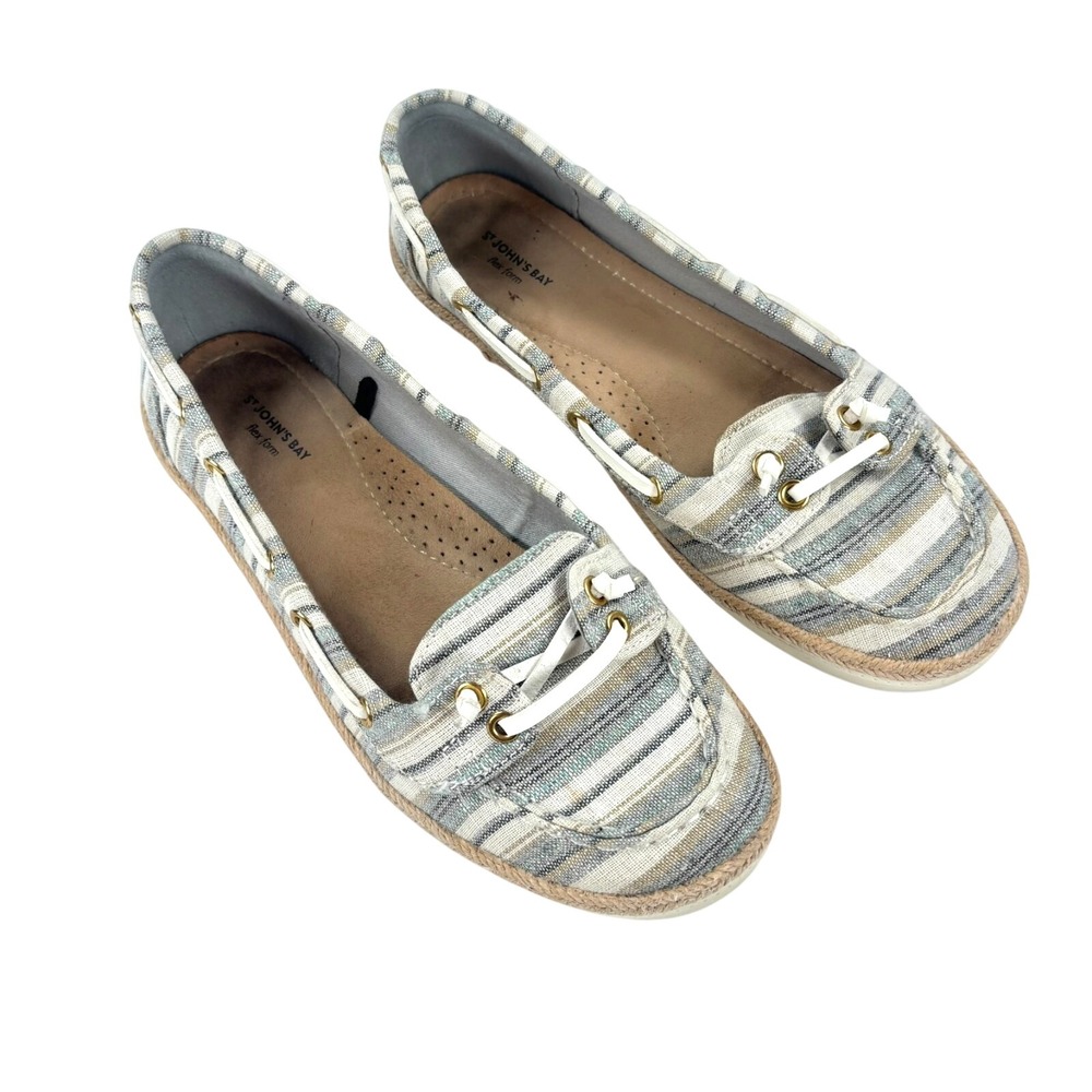 St. John's Bay loafers Fisherman Women 8.5 Blue Striped Canvas Nautical Preppy